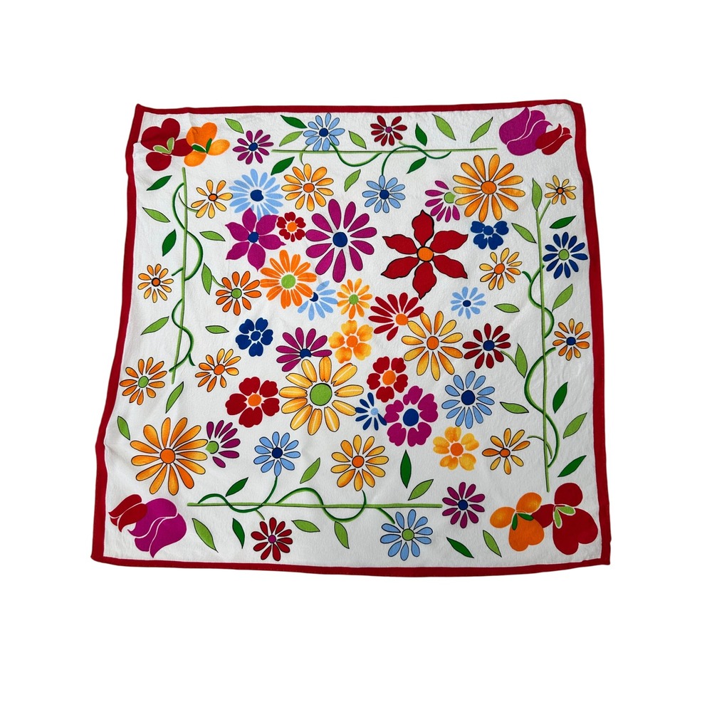 Robert Casey Silk Neck Scarf 20in Red White Floral Studio Collection Vintage